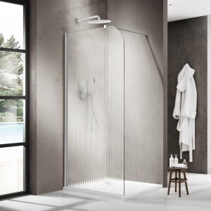 Fortifura Galeria Inloopdouche - 100x200cm - afgeronde glaswand - links - ribbel glas - wandarm - mat wit SW1418370/SW797906