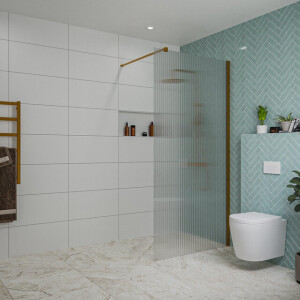 Fortifura Galeria inloopdouche - 100x200cm - ribbelglas - wandarm - Geborsteld koper PVD (Koper) SW797955/SW876702