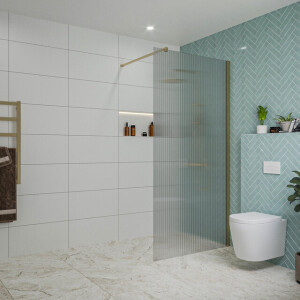 Fortifura Galeria inloopdouche - 100x200cm - ribbelglas - wandarm - Geborsteld Messing PVD (Goud) SW797955/SW797910