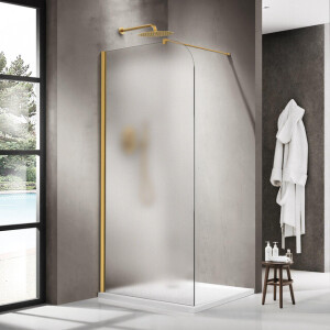 Fortifura Galeria Inloopdouche - 110x200cm - afgeronde glaswand - links - mat glas - wandarm - geborsteld messing PVD (Goud) SW1418376/SW797910