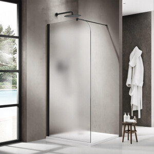 Fortifura Galeria Inloopdouche - 110x200cm - afgeronde glaswand - links - mat glas - wandarm - mat zwart SW1418376/SW797905