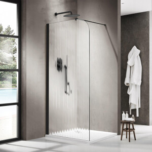 Fortifura Galeria Inloopdouche - 110x200cm - afgeronde glaswand - links - ribbel glas - wandarm - mat zwart SW1418371/SW797905