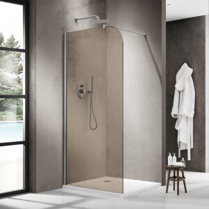 Fortifura Galeria Inloopdouche - 110x200cm - afgeronde glaswand - rook glas - wandarm - geborsteld RVS PVD SW1418366/SW797908