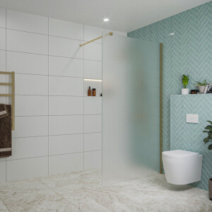 Fortifura Galeria inloopdouche - 110x200cm - mat glas - wandarm - Geborsteld Messing PVD (Goud) SW915251/SW797910