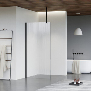 Fortifura Galeria inloopdouche - 110x200cm - ribbelglas - plafondarm - mat zwart SW915253/SW797905/SW804542