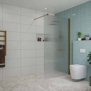 Fortifura Galeria inloopdouche - 110x200cm - ribbelglas - wandarm - Geborsteld koper PVD (Koper) SW915253/SW876702
