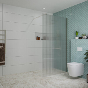 Fortifura Galeria inloopdouche - 110x200cm - ribbelglas - wandarm - Geborsteld RVS PVD (RVS) SW915253/SW797908