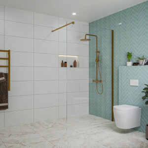 Fortifura Galeria inloopdouche - 120x200cm - helder glas - wandarm - Geborsteld koper PVD (Koper) SW797917/SW876702