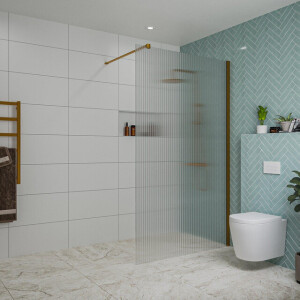 Fortifura Galeria inloopdouche - 120x200cm - ribbelglas - wandarm - Geborsteld koper PVD (Koper) SW797953/SW876702