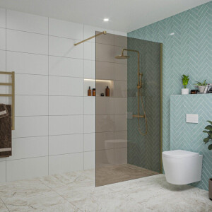 Fortifura Galeria inloopdouche - 120x200cm - rookglas - wandarm - Geborsteld Messing PVD (Goud) SW797944/SW797910