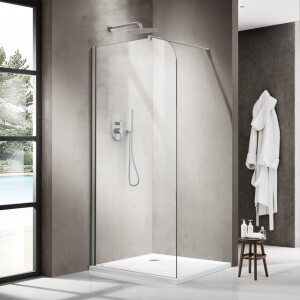 Fortifura Galeria Inloopdouche - 140x200cm - afgeronde glaswand - helder glas - wandarm - geborsteld RVS PVD SW1418383/SW797908