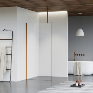 Fortifura Galeria inloopdouche - 140x200cm - helder glas - plafondarm - Geborsteld koper PVD (Koper) SW797916/SW876702/SW876705