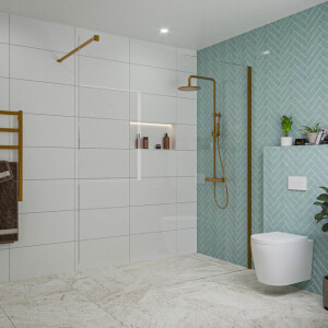 Fortifura Galeria inloopdouche - 180x200cm - helder glas - wandarm - Geborsteld koper PVD (Koper) SW797920/SW876702