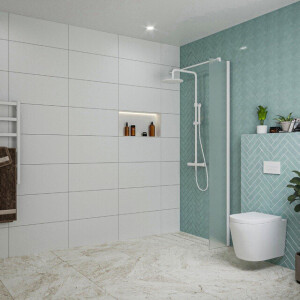 Fortifura Galeria inloopdouche - 30x200cm - mat glas - wandarm - mat wit SW797931/SW797906