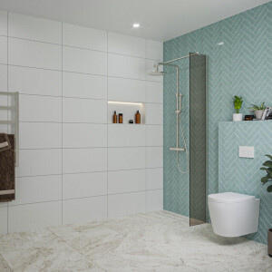 Fortifura Galeria inloopdouche - 30x200cm - rookglas - wandarm - Geborsteld RVS PVD (RVS) SW797930/SW797908