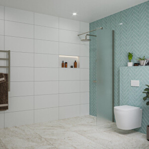 Fortifura Galeria inloopdouche - 50x200cm - mat glas - wandarm - Geborsteld Gunmetal PVD SW797922/SW797907