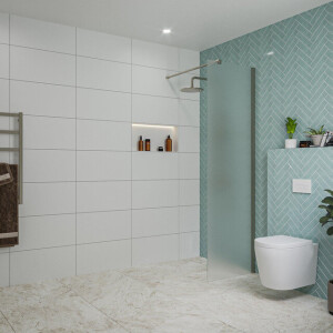 Fortifura Galeria inloopdouche - 60x200cm - mat glas - wandarm - Geborsteld Gunmetal PVD SW797923/SW797907