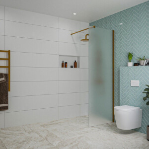 Fortifura Galeria inloopdouche - 70x200cm - mat glas - wandarm - Geborsteld koper PVD (Koper) SW797924/SW876702