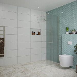 Fortifura Galeria inloopdouche - 70x200cm - ribbelglas - wandarm - Geborsteld RVS PVD (RVS) SW797949/SW797908