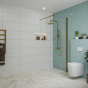 Fortifura Galeria inloopdouche - 80x200cm - helder glas - wandarm - Geborsteld koper PVD (Koper) SW797914/SW876702