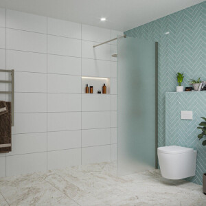 Fortifura Galeria inloopdouche - 80x200cm - mat glas - wandarm - Geborsteld Gunmetal PVD SW797925/SW797907