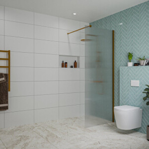 Fortifura Galeria inloopdouche - 80x200cm - ribbelglas - wandarm - Geborsteld koper PVD (Koper) SW797952/SW876702