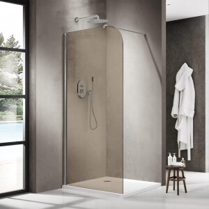 Fortifura Galeria Inloopdouche - 90x200cm - afgeronde glaswand - rook glas - wandarm - Chroom SW1418364/SW797904