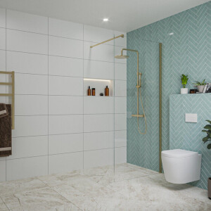Fortifura Galeria inloopdouche - 90x200cm - helder glas - wandarm - Geborsteld Messing PVD (Goud) SW797926/SW797910