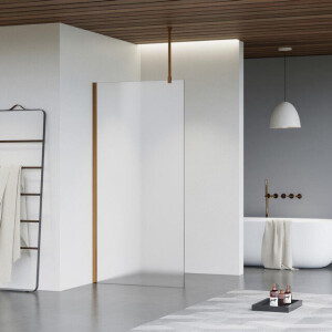 Fortifura Galeria inloopdouche - 90x200cm - mat glas - plafondarm - Geborsteld koper PVD (Koper) SW797929/SW876702/SW876705