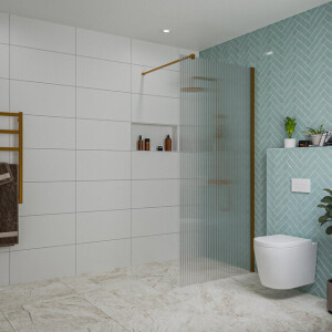 Fortifura Galeria inloopdouche - 90x200cm - ribbelglas - wandarm - Geborsteld koper PVD (Koper) SW797951/SW876702