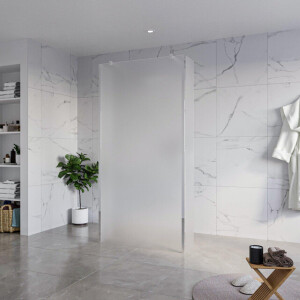 Fortifura Galeria Vrijstaande Inloopdouche - 100x200cm - Glas mat - antikalk - 8mm veiligheidsglas - 2 zijwanden 40cm - wandsteunen en hoekprofielen - Chroom SW927766 2x/SW797927/SW797921 2x/SW358024 2x