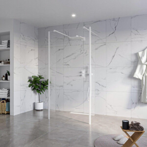 Fortifura Galeria Vrijstaande Inloopdouche - 100x200cm - Helder - antikalk - 8mm veiligheidsglas - 2 zijwanden 40cm - wandsteunen en hoekprofielen - Wit mat SW927768 2x/SW797915/SW797911 2x/SW541264 2x