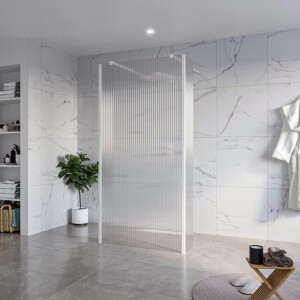 Fortifura Galeria Vrijstaande Inloopdouche - 100x200cm - Helder geribbeld - antikalk - 8mm veiligheidsglas - 2 zijwanden 40cm - wandsteunen en hoekprofielen - Wit mat SW927768 2x/SW797955/SW797948 2x/SW541264 2x