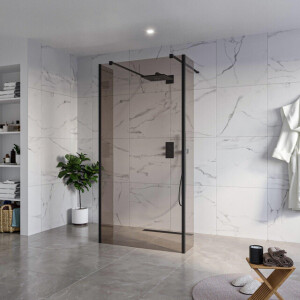 Fortifura Galeria Vrijstaande Inloopdouche - 100x200cm - Rookglas - antikalk - 8mm veiligheidsglas - 2 zijwanden 30cm - wandsteunen en hoekprofielen - Zwart mat SW927767 2x/SW797940/SW797930 2x/SW358025 2x