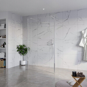 Fortifura Galeria Vrijstaande Inloopdouche - 110x200cm - Helder - antikalk - 8mm veiligheidsglas - 2 zijwanden 40cm - wandsteunen en hoekprofielen - Chroom SW927766 2x/SW915250/SW797911 2x/SW358024 2x