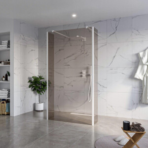 Fortifura Galeria Vrijstaande Inloopdouche - 110x200cm - Rookglas - antikalk - 8mm veiligheidsglas - 2 zijwanden 40cm - wandsteunen en hoekprofielen - Wit mat SW927768 2x/SW915252/SW797934 2x/SW541264 2x