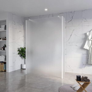 Fortifura Galeria Vrijstaande Inloopdouche - 140x200cm - Glas mat - antikalk - 8mm veiligheidsglas - 2 zijwanden 40cm - wandsteunen en hoekprofielen - Wit mat SW927768 2x/SW797937/SW797921 2x/SW541264 2x