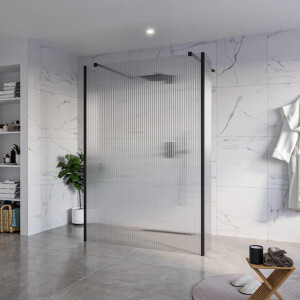 Fortifura Galeria Vrijstaande Inloopdouche - 140x200cm - Helder geribbeld - antikalk - 8mm veiligheidsglas - 2 zijwanden 40cm - wandsteunen en hoekprofielen - Zwart mat SW927767 2x/SW797954/SW797948 2x/SW358025 2x