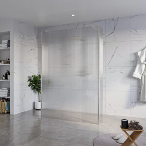 Fortifura Galeria Vrijstaande Inloopdouche - 140x200cm - Helder geribbeld - antikalk - 8mm veiligheidsglas - 2 zijwanden 40cm - wandsteunen en hoekprofielen - Geborsteld RVS PVD (RVS) SW927769 2x/SW797954/SW797948 2x/SW798730 2x