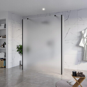 Fortifura Galeria Vrijstaande Inloopdouche - 160x200cm - Glas mat - antikalk - 8mm veiligheidsglas - 2 zijwanden 40cm - wandsteunen en hoekprofielen - Zwart mat SW927767 2x/SW797932/SW797921 2x/SW358025 2x