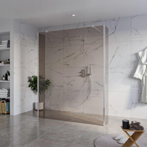 Fortifura Galeria Vrijstaande Inloopdouche - 160x200cm - Rookglas - antikalk - 8mm veiligheidsglas - 2 zijwanden 30cm - wandsteunen en hoekprofielen - Chroom SW927766 2x/SW797942/SW797930 2x/SW358024 2x
