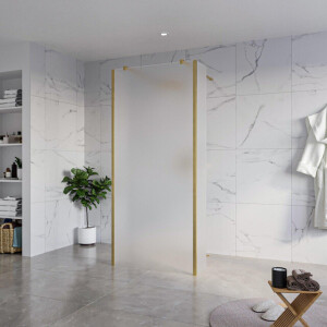 Fortifura Galeria Vrijstaande Inloopdouche - 90x200cm - Glas mat - antikalk - 8mm veiligheidsglas - 2 zijwanden 40cm - wandsteunen en hoekprofielen - Geborsteld Messing PVD (Goud) SW927770 2x/SW797929/SW797921 2x/SW798731 2x