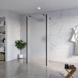 Fortifura Galeria Vrijstaande Inloopdouche - 90x200cm - Glas mat - antikalk - 8mm veiligheidsglas - 2 zijwanden 40cm - wandsteunen en hoekprofielen - Zwart mat SW927767 2x/SW797929/SW797921 2x/SW358025 2x