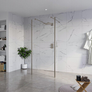Fortifura Galeria Vrijstaande Inloopdouche - 90x200cm - Helder - antikalk - 8mm veiligheidsglas - 2 zijwanden 30cm - wandsteunen en hoekprofielen - Geborsteld Gunmetal PVD SW927771 2x/SW797926/SW797909 2x/SW798732 2x