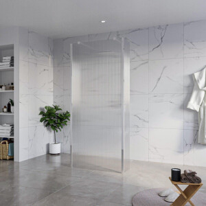 Fortifura Galeria Vrijstaande Inloopdouche - 90x200cm - Helder geribbeld - antikalk - 8mm veiligheidsglas - 2 zijwanden 30cm - wandsteunen en hoekprofielen - Chroom SW927766 2x/SW797951/SW797945 2x/SW358024 2x