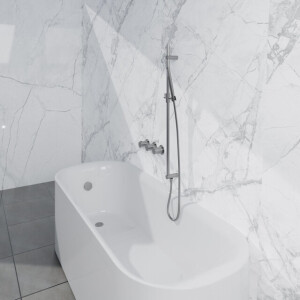 Fortifura Nebbio Badcombinatie-set - thermostaatkraan - glijstang met geïntegreerde wandaansluitbocht - gladde doucheslang - staaf handdouche - badvulcombinatie - geborsteld RVS PVD (RVS) SW1183066 SW1111529 SW728177 SW496812 SW1108811 SW