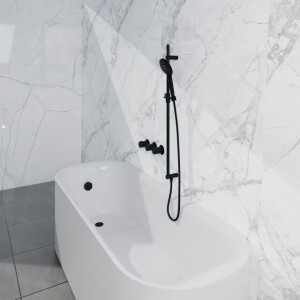 Fortifura Nebbio Badcombinatie-set - thermostaatkraan - inbouwdeel - glijstang - gladde doucheslang - ronde handdouche - badafvoer opbouw - geborsteld messing PVD (goud) SW1183067 SW1111531 SW728176 SW799449 SW1108811 SW