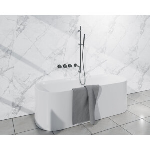Fortifura Nebbio Badcombinatie-set - thermostaatkraan - glijstang geïntegreerde wandaansluitbocht - gladde doucheslang - staaf handdouche - uitloop - gunmetal SW1183068 SW1111532 SW721165 SW766537 SW1183076 SW