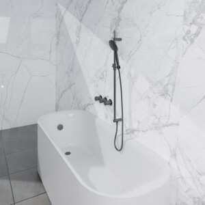 Fortifura Nebbio Badcombinatie-set - thermostaatkraan - glijstang met geïntegreerde wandaansluitbocht - gladde doucheslang - ronde handdouche - badvulcombinatie - geborsteld gunmetal PVD SW1183068 SW1111532 SW721165 SW799451 SW1108811 SW