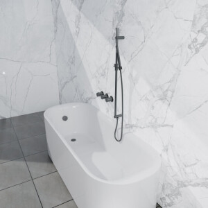 Fortifura Nebbio Badcombinatie-set - thermostaatkraan - glijstang met geïntegreerde wandaansluitbocht - metalen doucheslang - staaf handdouche - badvulcombinatie - geborsteld gunmetal PVD SW1183068 SW1111532 SW706207 SW766537 SW1108811 SW